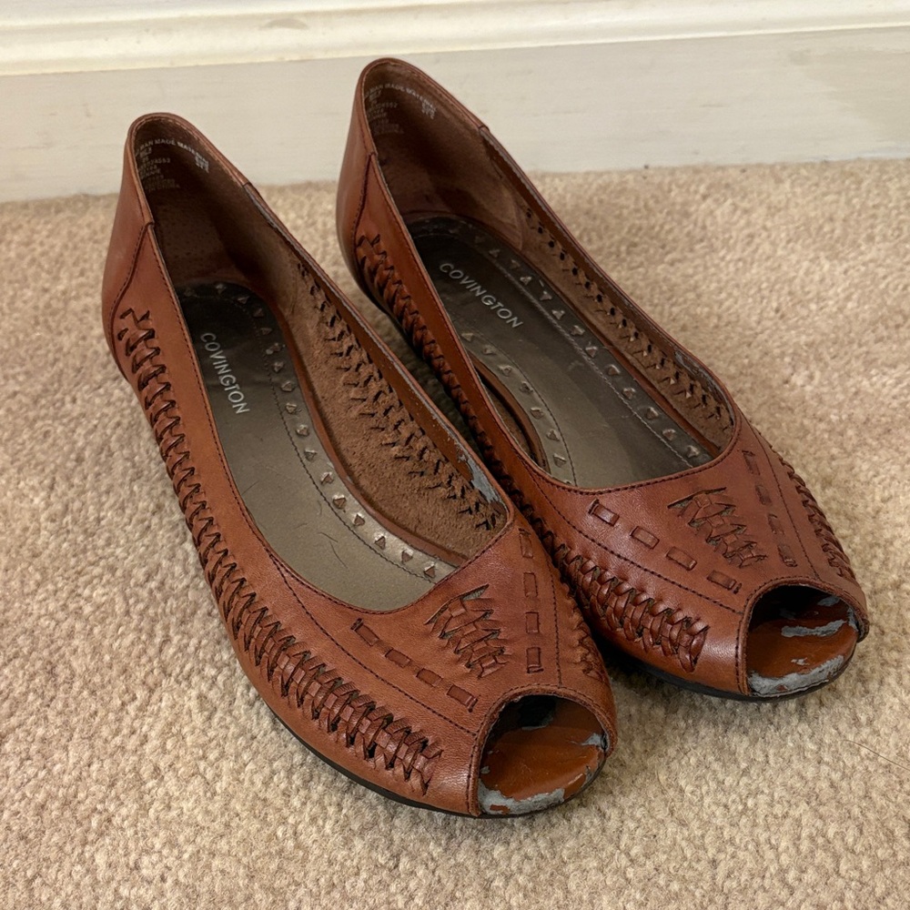 Covington Women's Leather Peep Toe Loafers